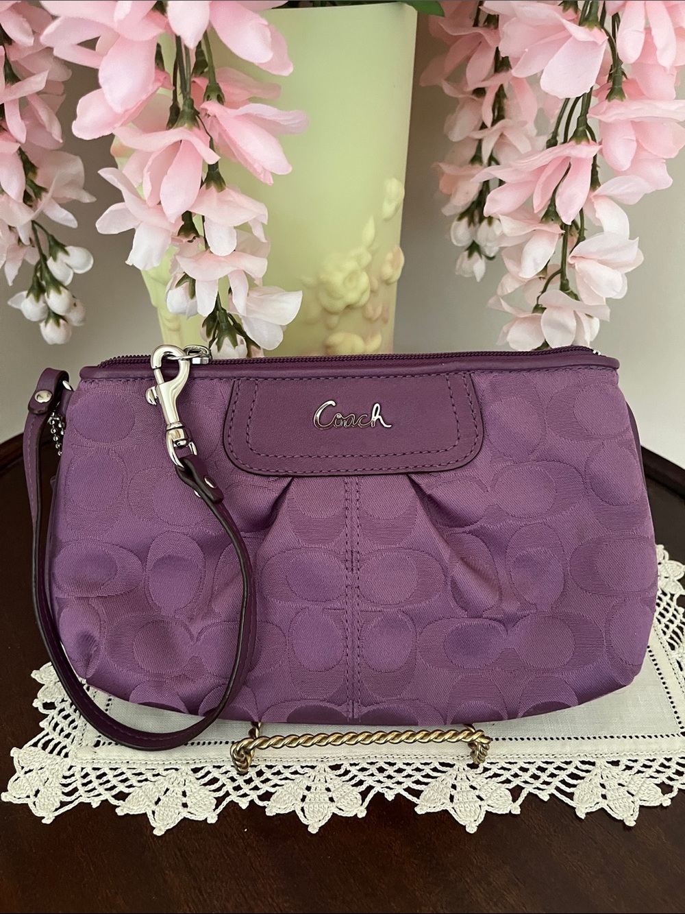 Like new! Coach signature C jacquard purple wristlet